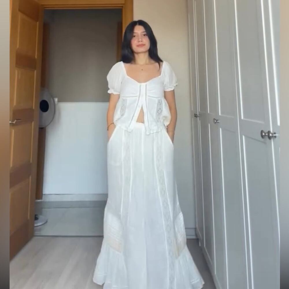 Free People Bali Alana Top & Pant Set in White  XS